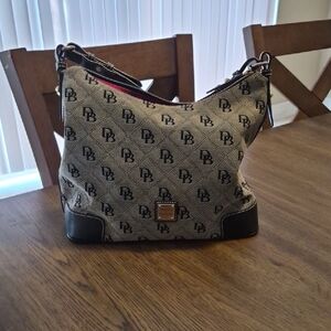 Dooney & Bourke Beige Logo Shoulder Bag with Black Trim